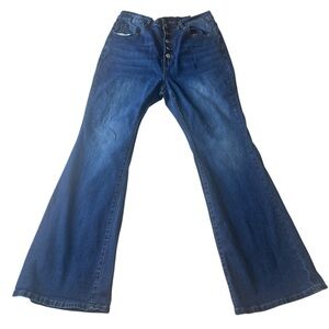 SHEIN Curve 2XL Dark Blue Wide Leg Flare Button Fly Denim Jeans